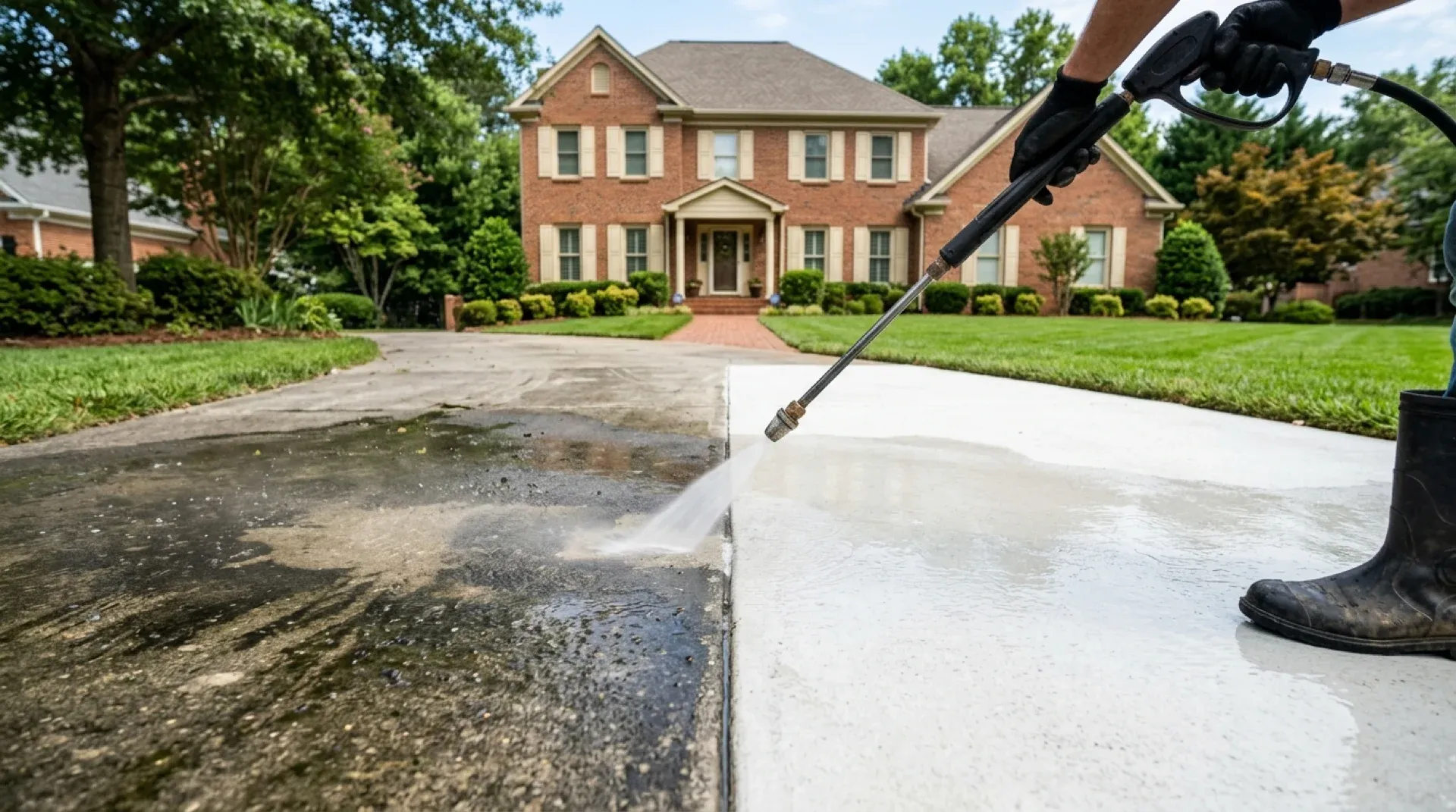 Pressure washing driveway before and after in Charlotte NC