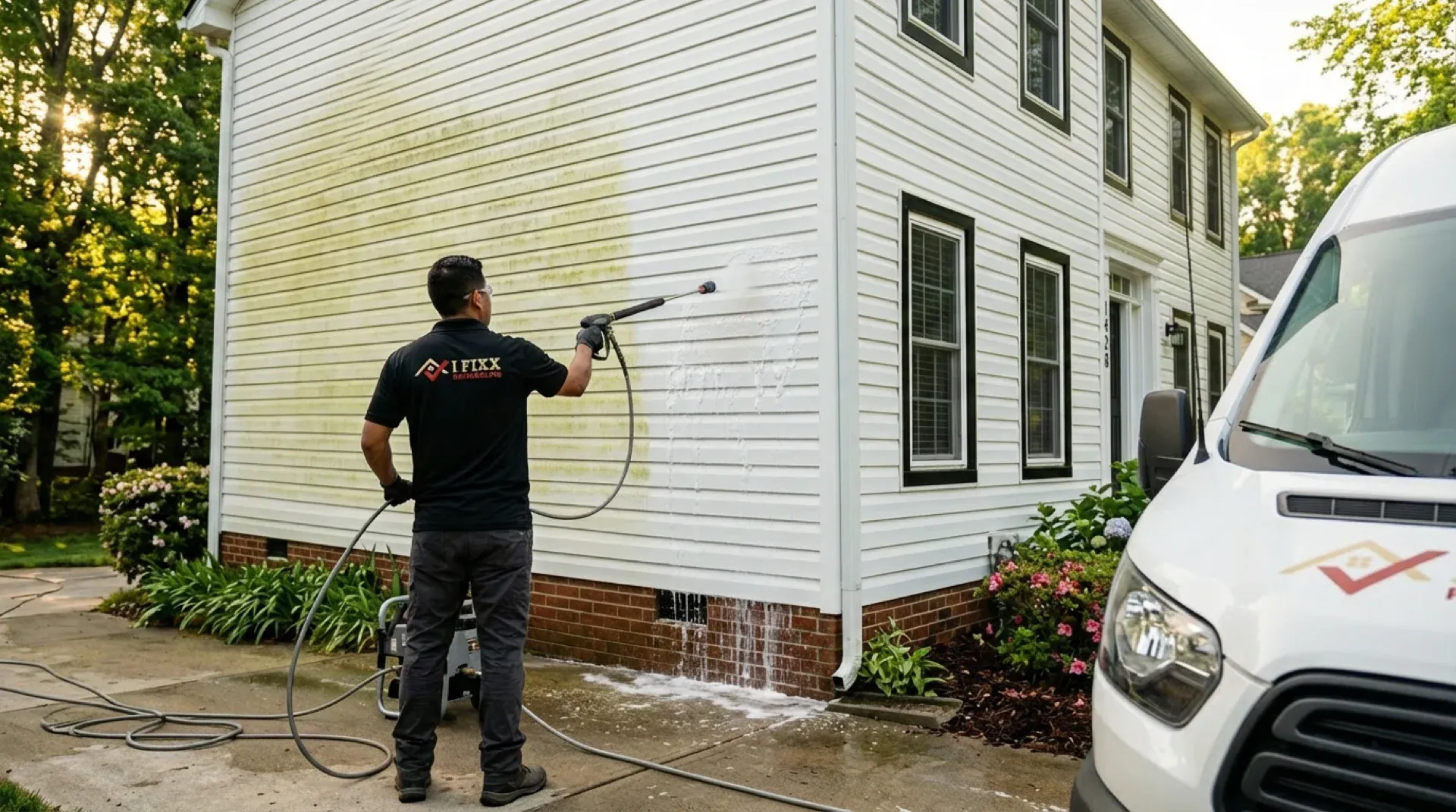 Pressure washing house siding before and after in Charlotte NC