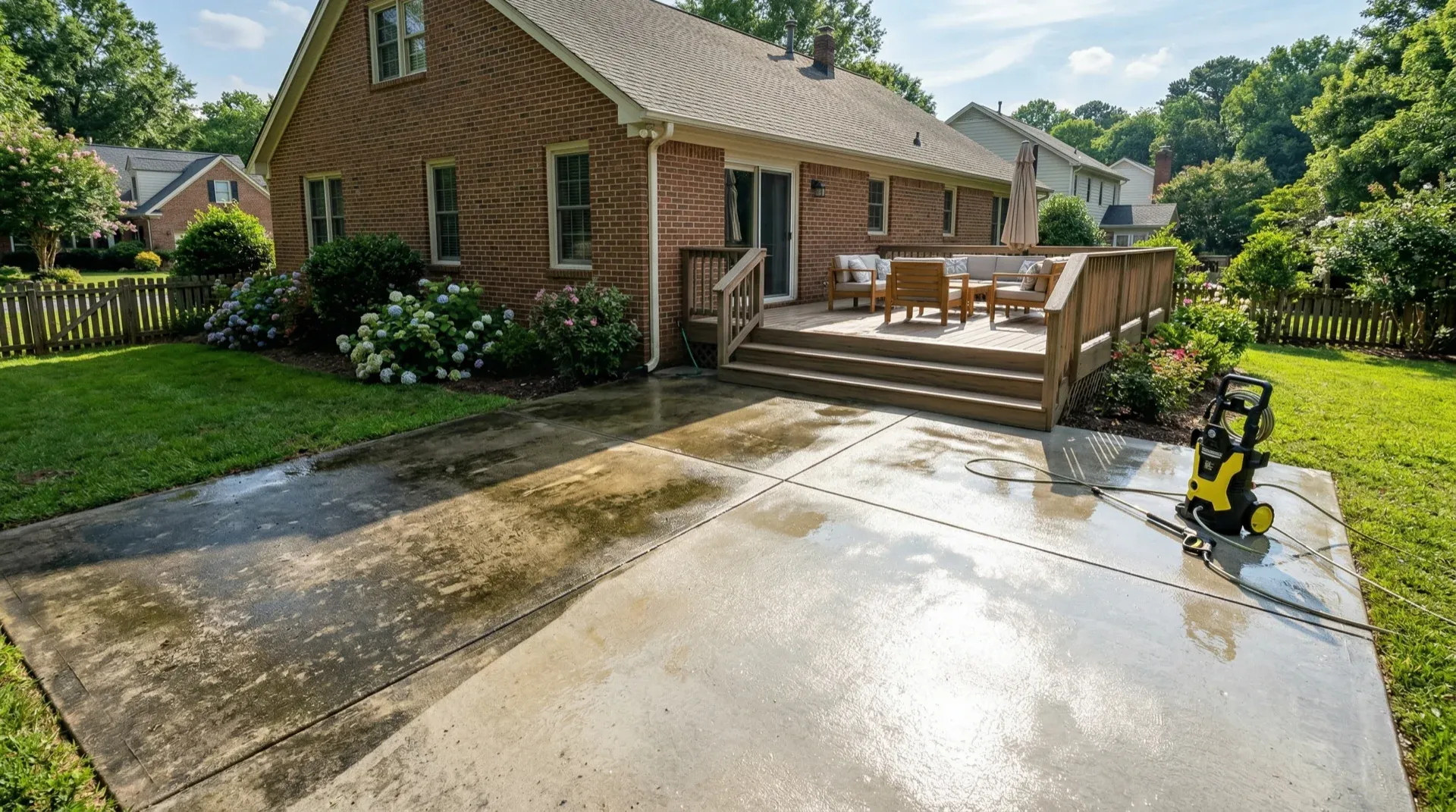 Pressure washing deck before and after in Charlotte NC