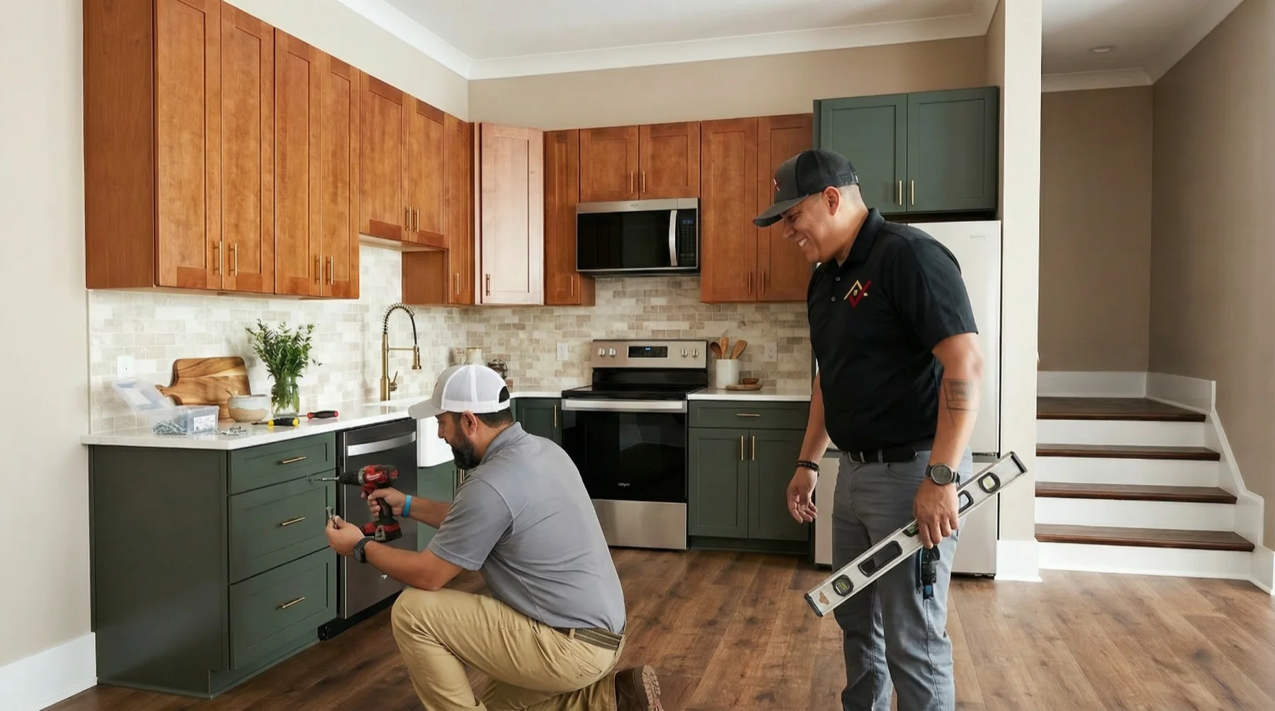 Team Installing Kitchen Cabinets