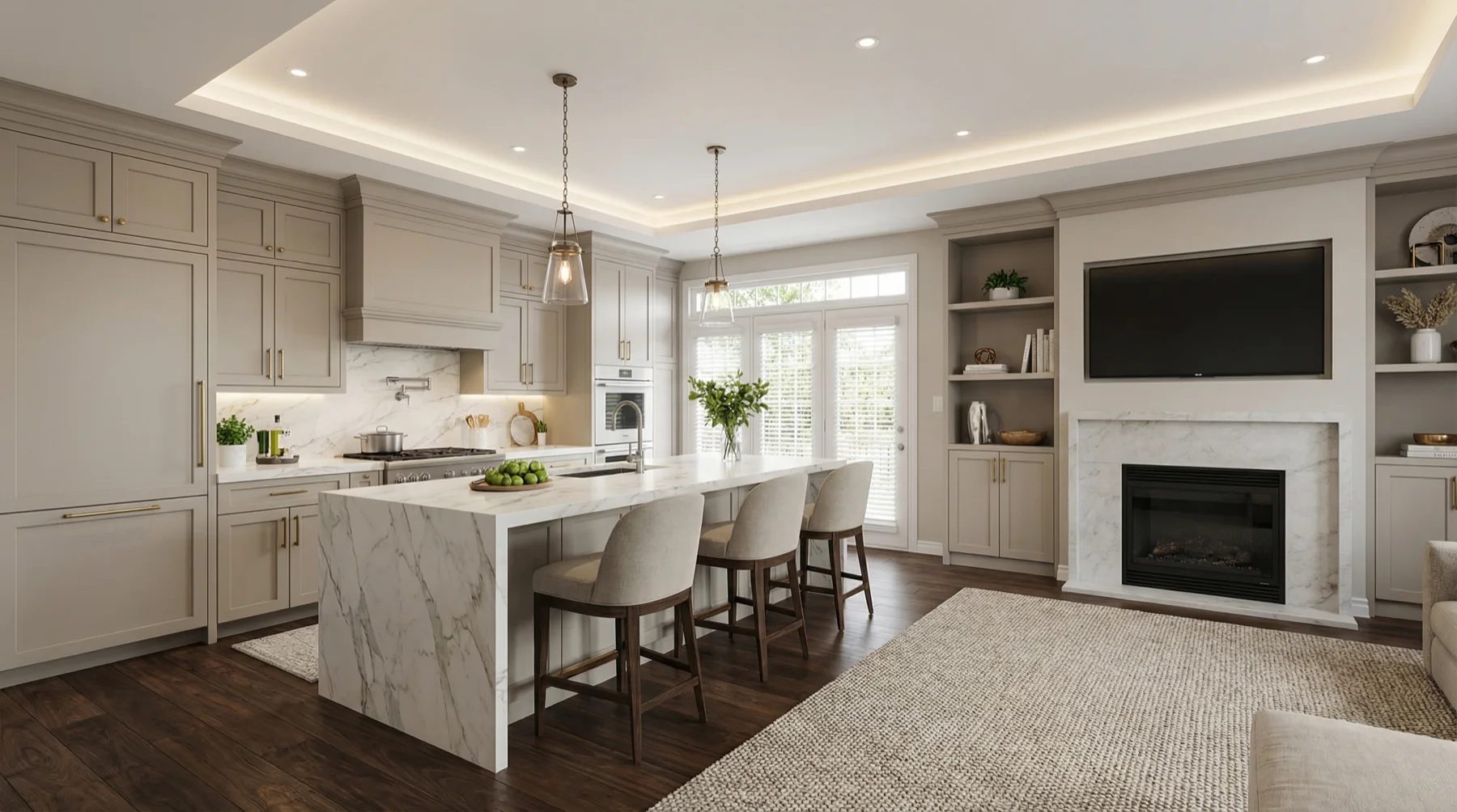 Beige Kitchen with Fireplace