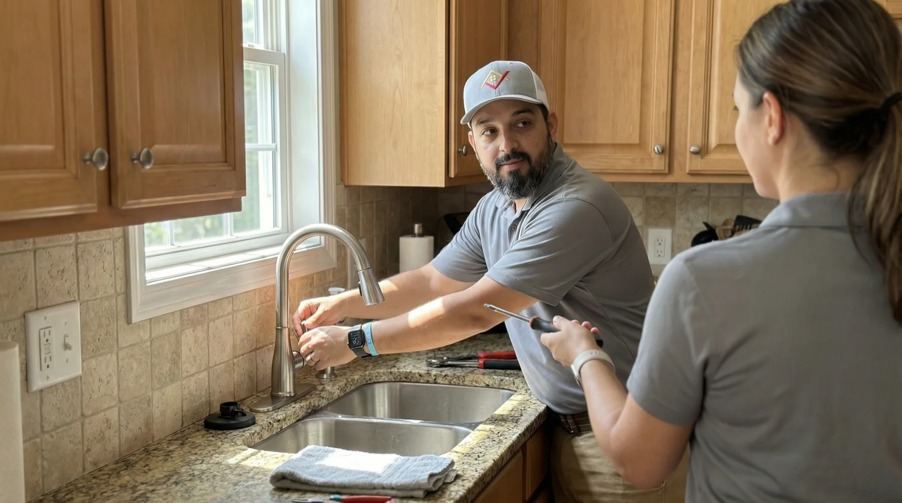 Team Installing Kitchen Faucet