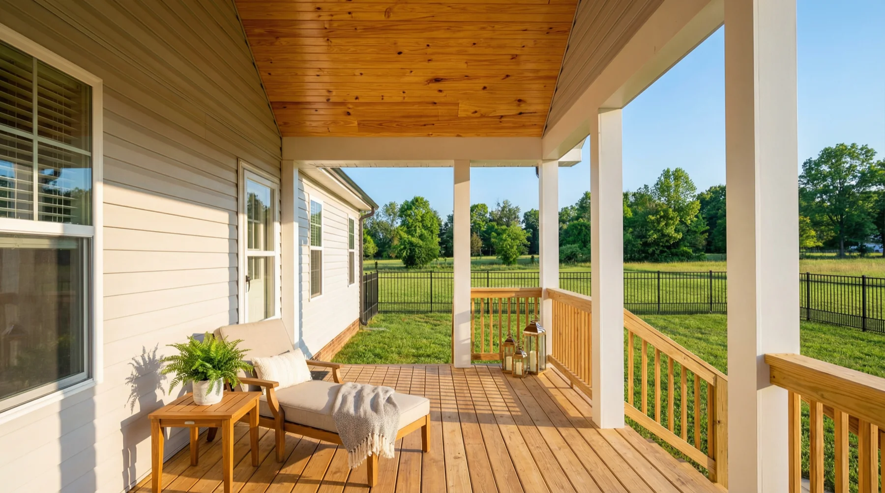 Covered Porch with Wood Ceiling