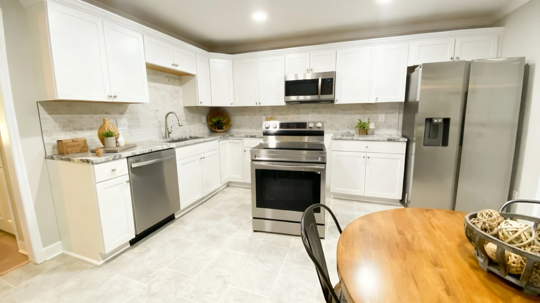 White Kitchen with Stone Backsplash