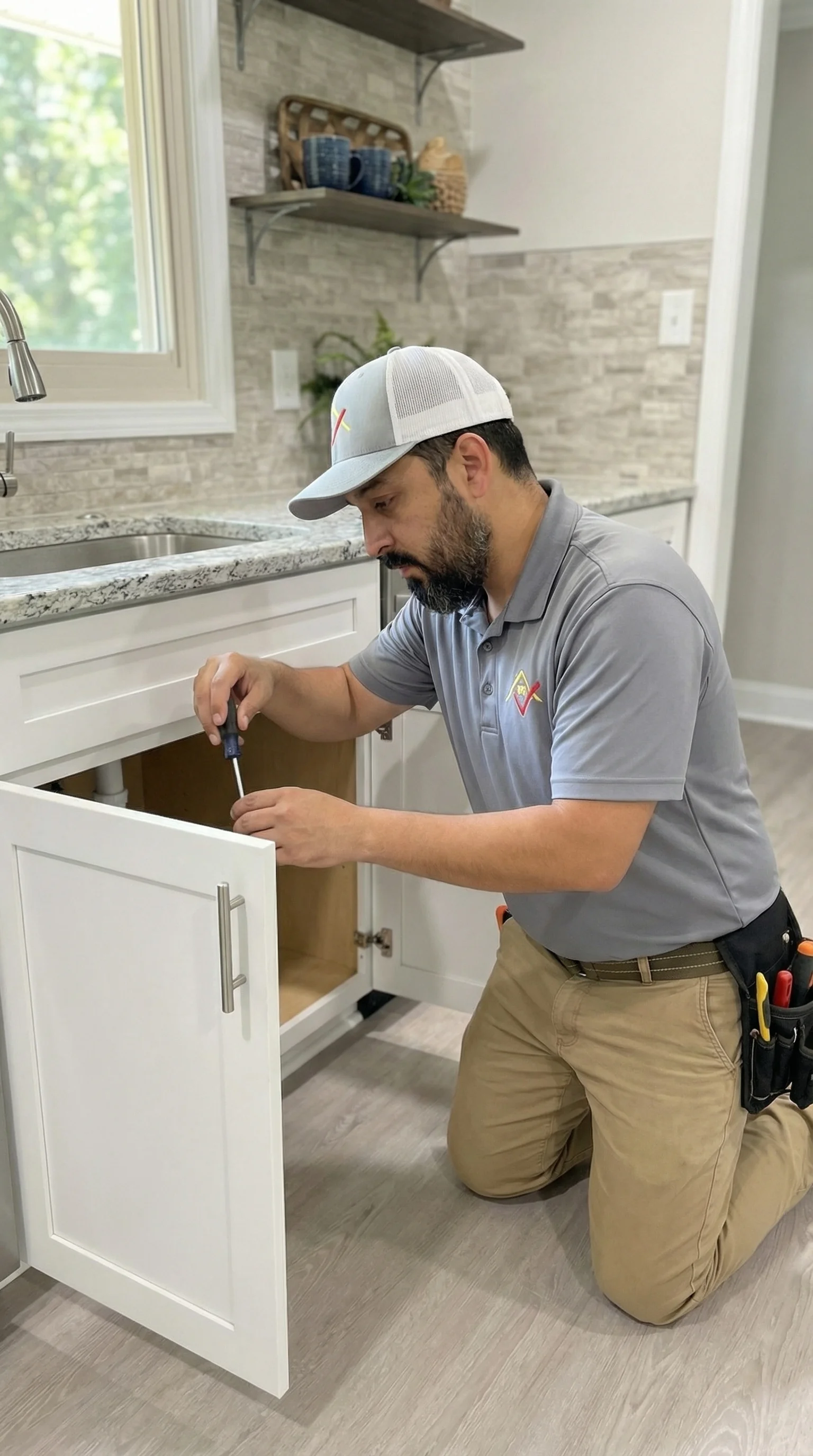 Technician Repairing Cabinet