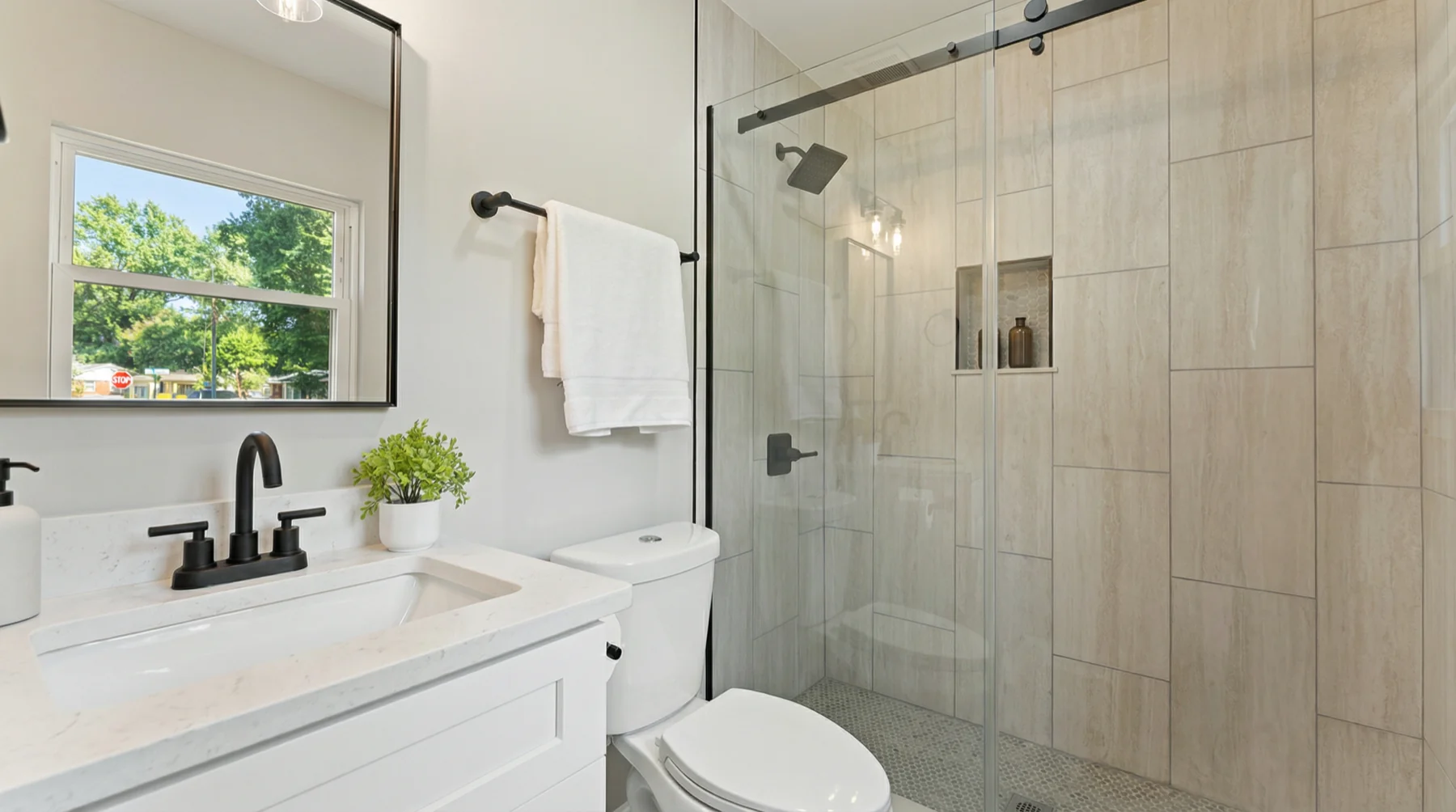 Modern Bathroom with Sliding Glass Shower