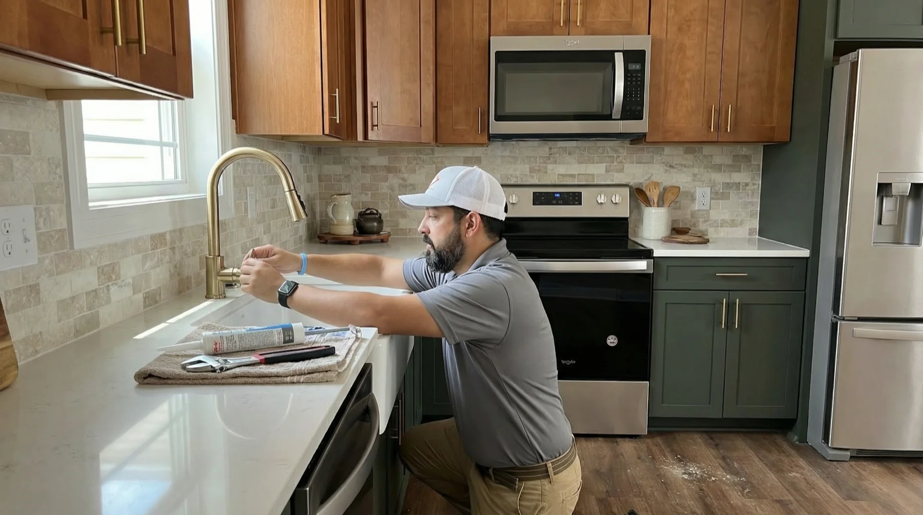 Technician Installing Sink Faucet