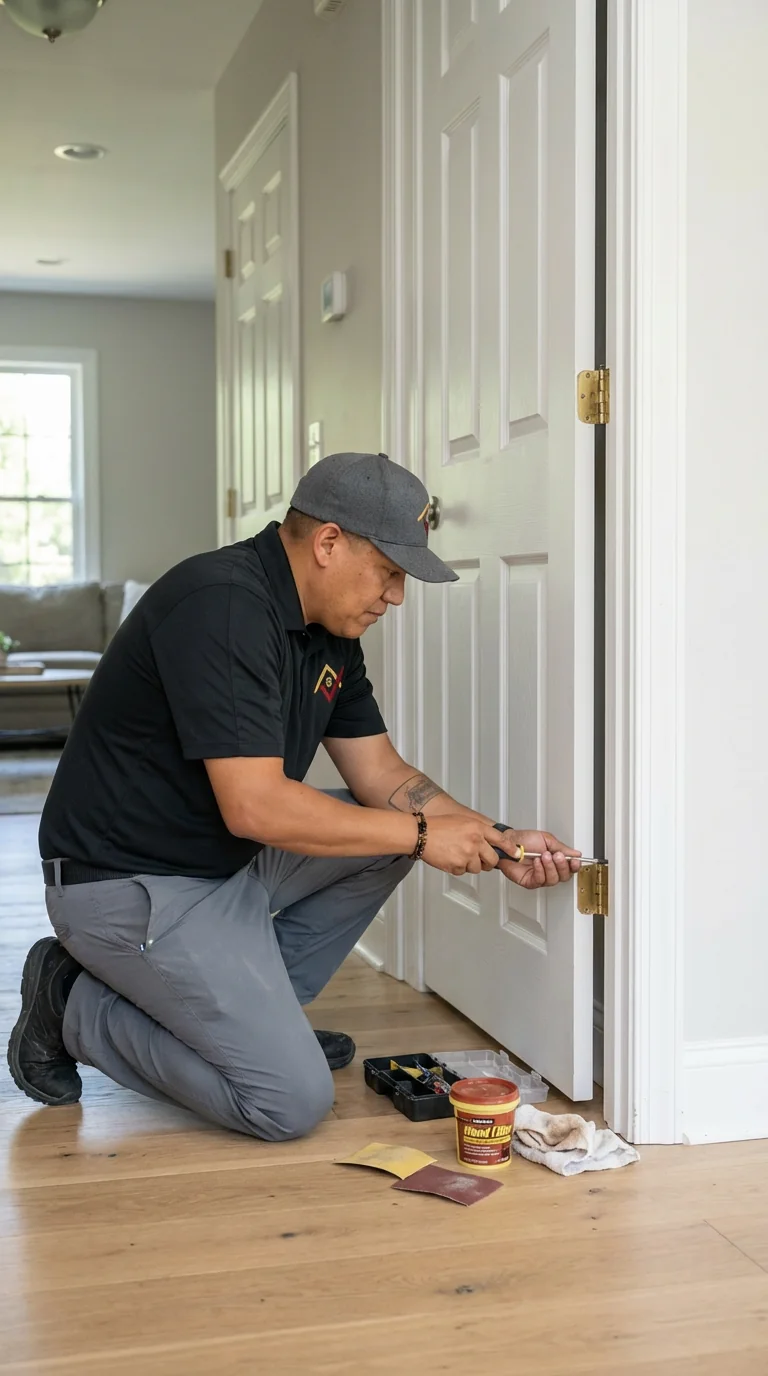 Technician Repairing Door Hinge