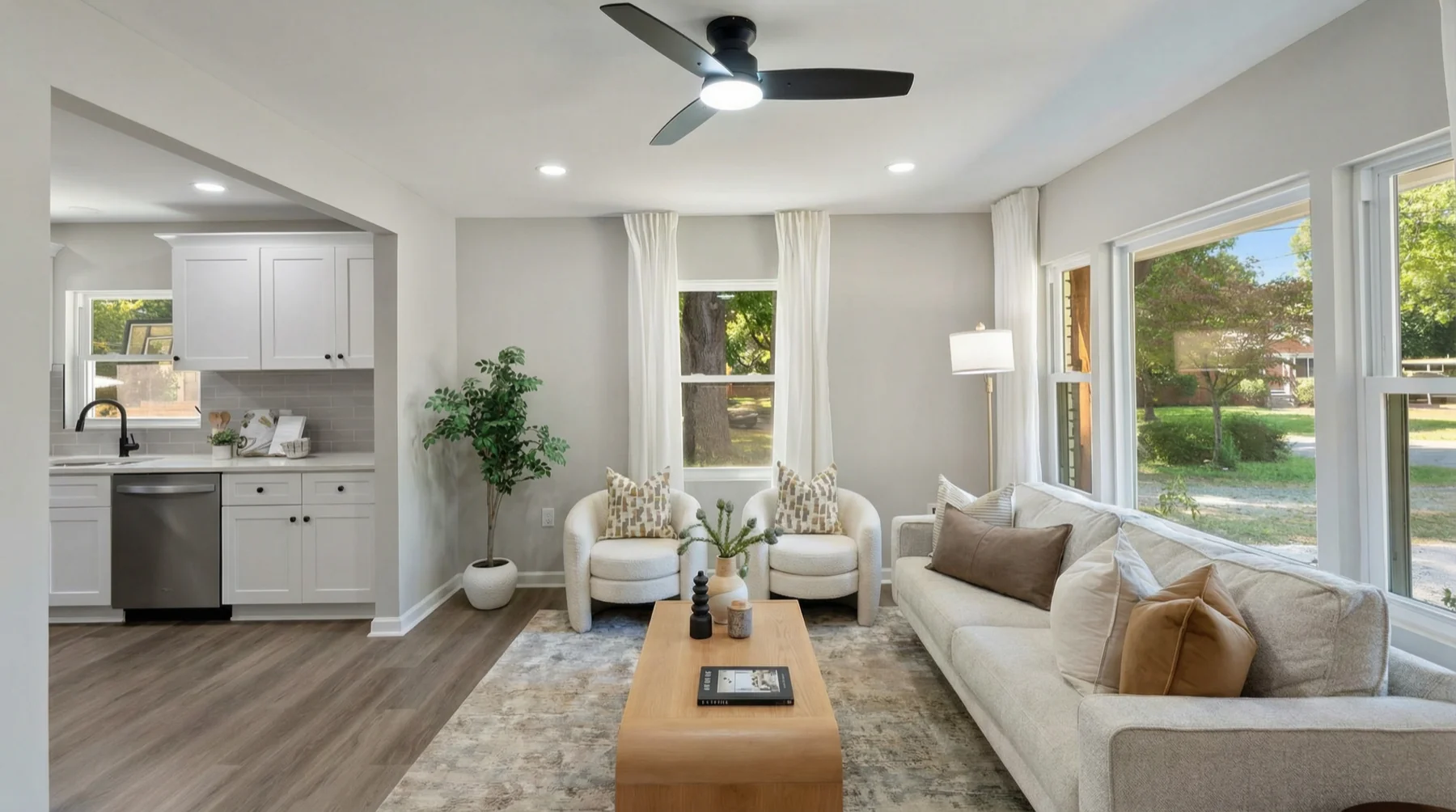 Open Concept Living Room with Kitchen