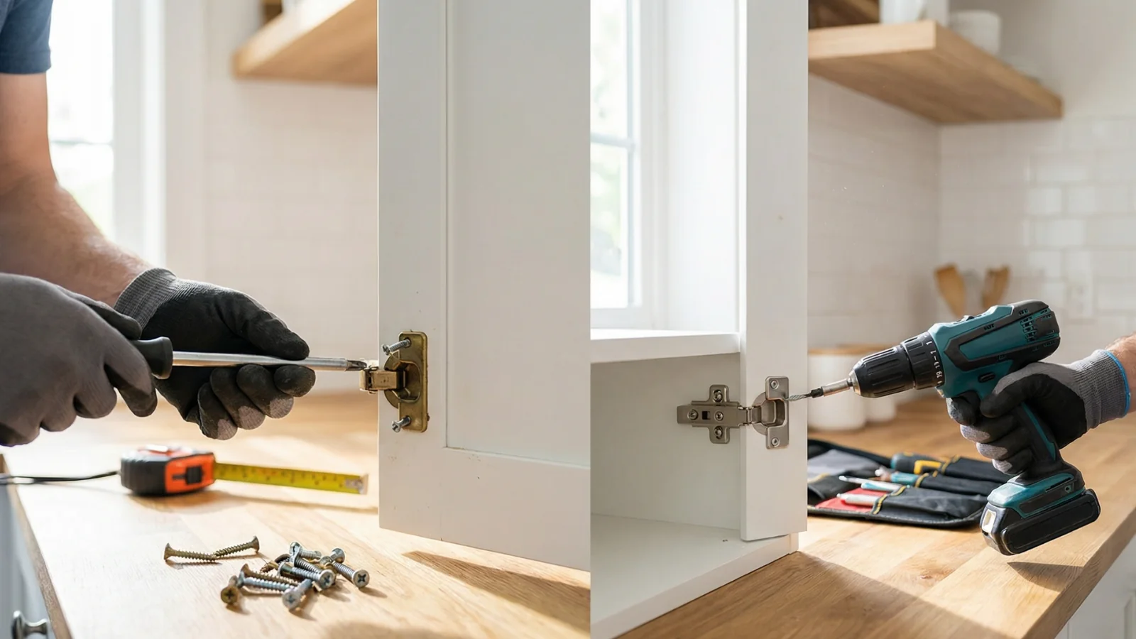 Cabinet door hinge installation