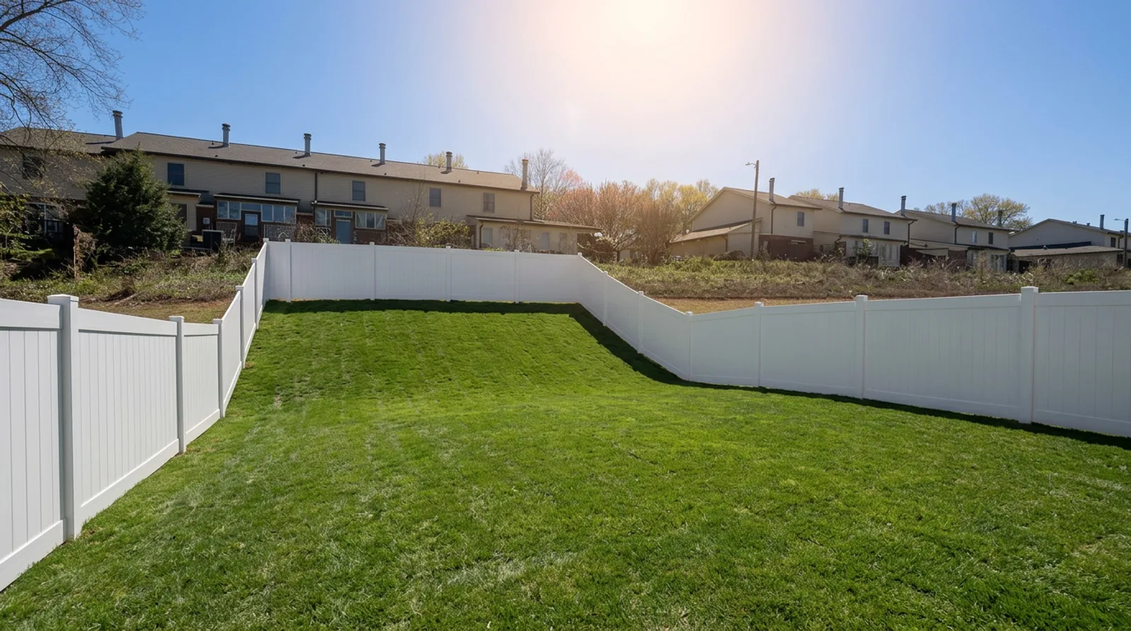 White vinyl privacy fence installed in a South Charlotte backyard by iFIXX