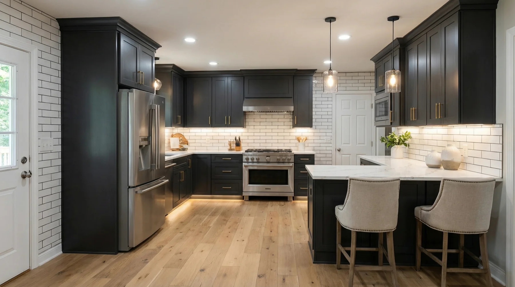 Kitchen with Dark Subway Tiles