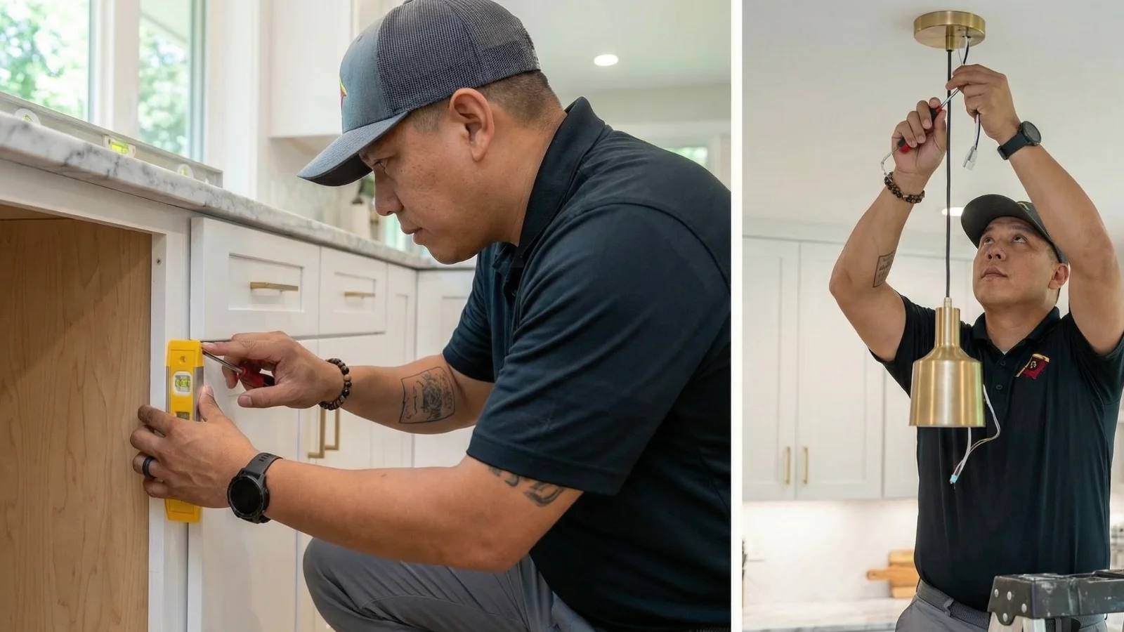 Kitchen Cabinet Installation with Pendant Light
