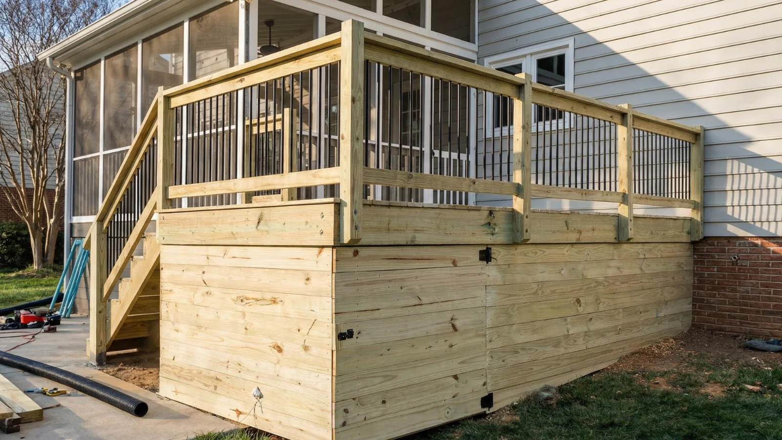 Raised Deck with Railing Construction