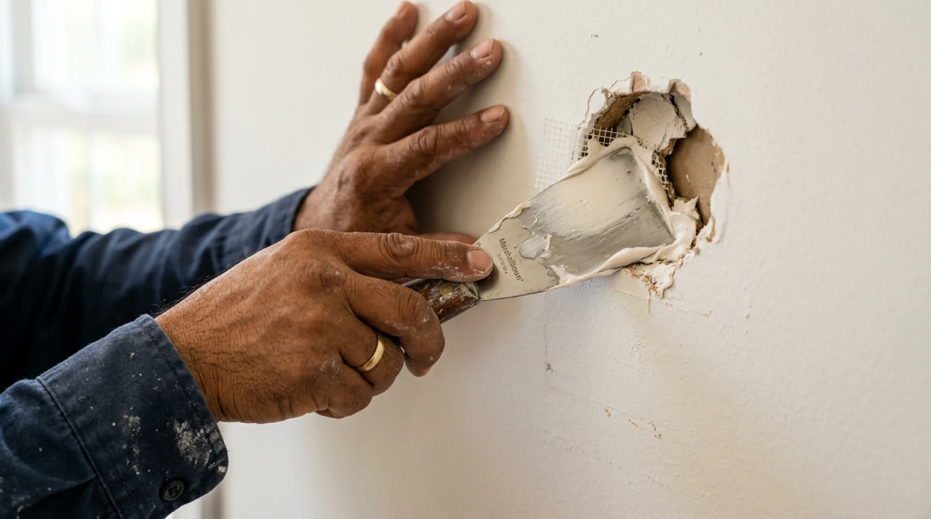 Drywall hole patching closeup — Charlotte