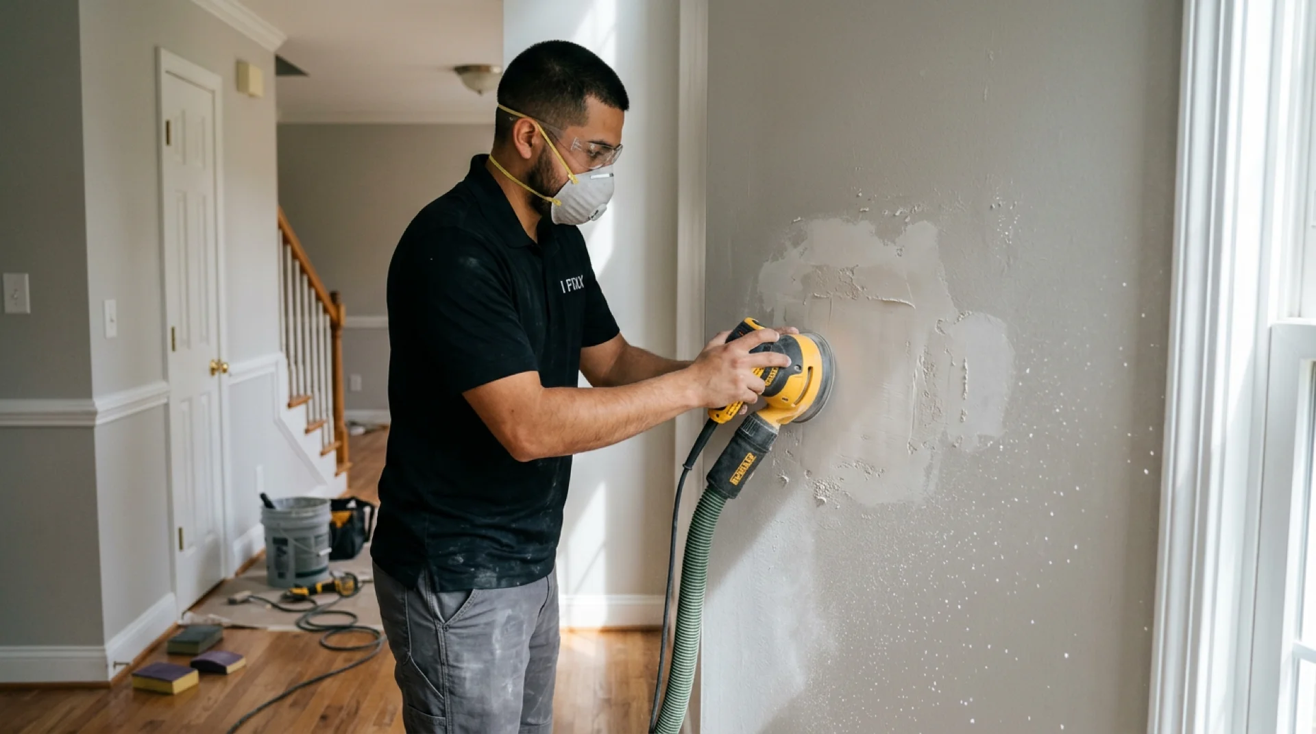 Professional sanding drywall repair