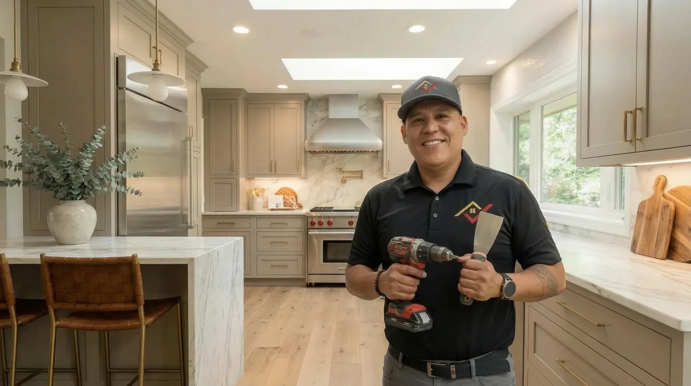Jaime Aguilar, owner of iFIXX, in a remodeled kitchen in Charlotte NC